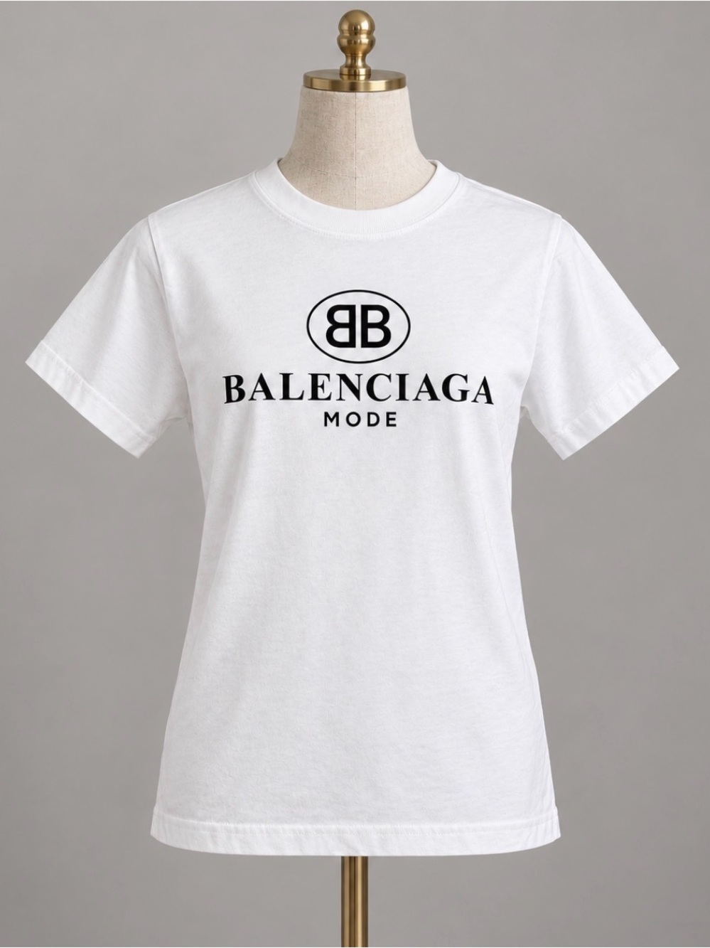 Balenciaga White Tee with Black Mode Logo - Women's Short Sleeve
